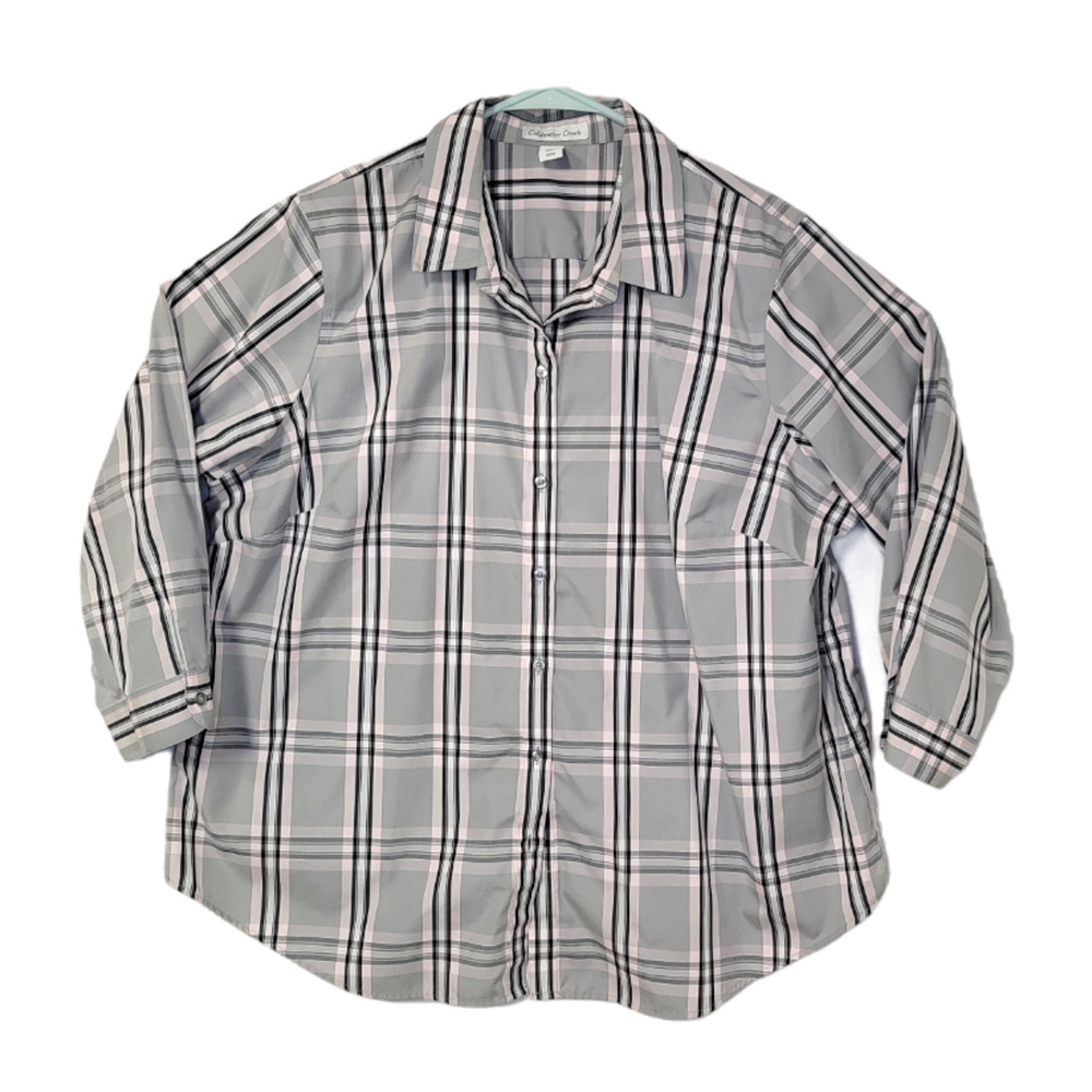 Coldwater Creek Sz 20W ¾ sleeve plaid button blouse with collar